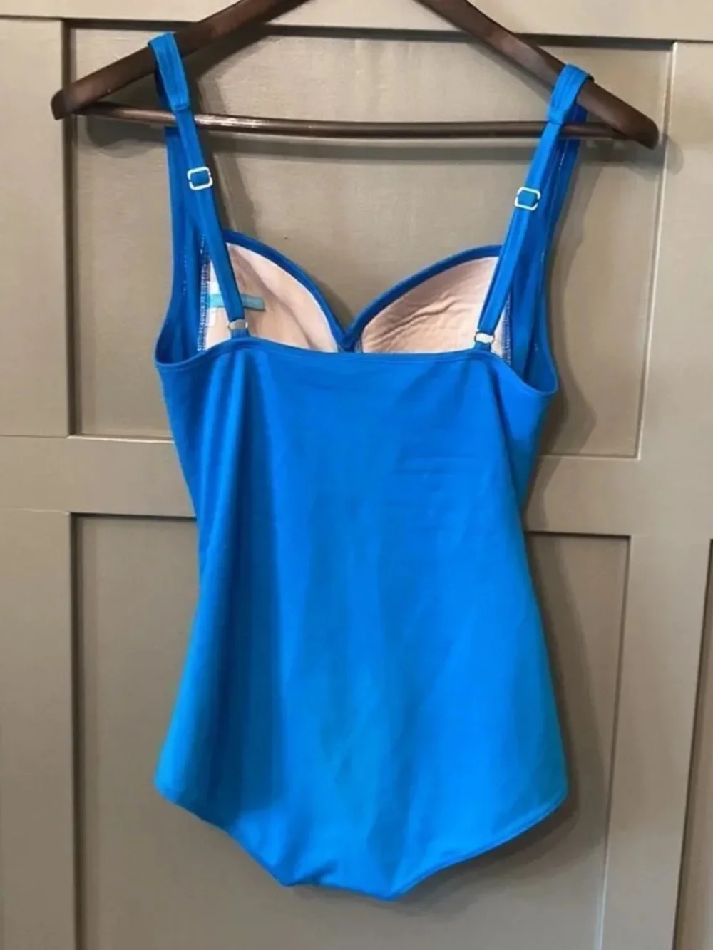 𝅺Beach Betty Blue Tummy Control Slimming Ruched One Piece Swimsuit Size Medium